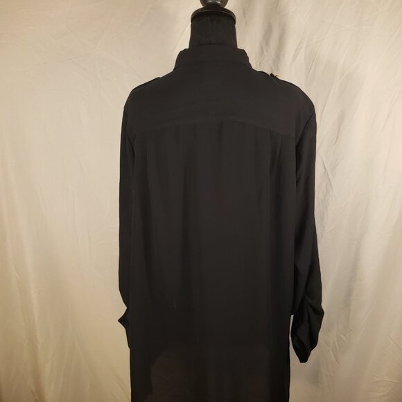 Women's H&M Black Sheer High Low Button-Down Shirt - 14 - Picture 4 of 5